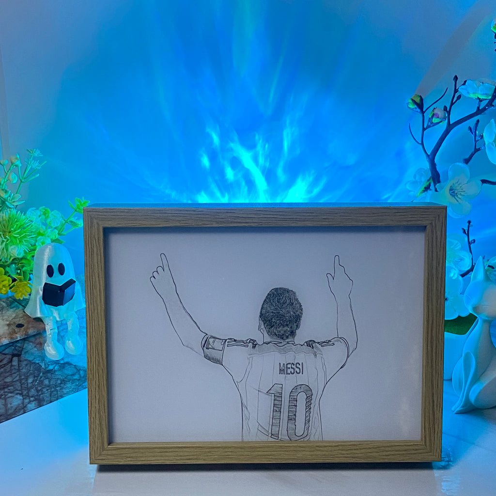 Football Character Messi Light Box – LED Light Painting Photo Frame & Anime Merch Wall Art