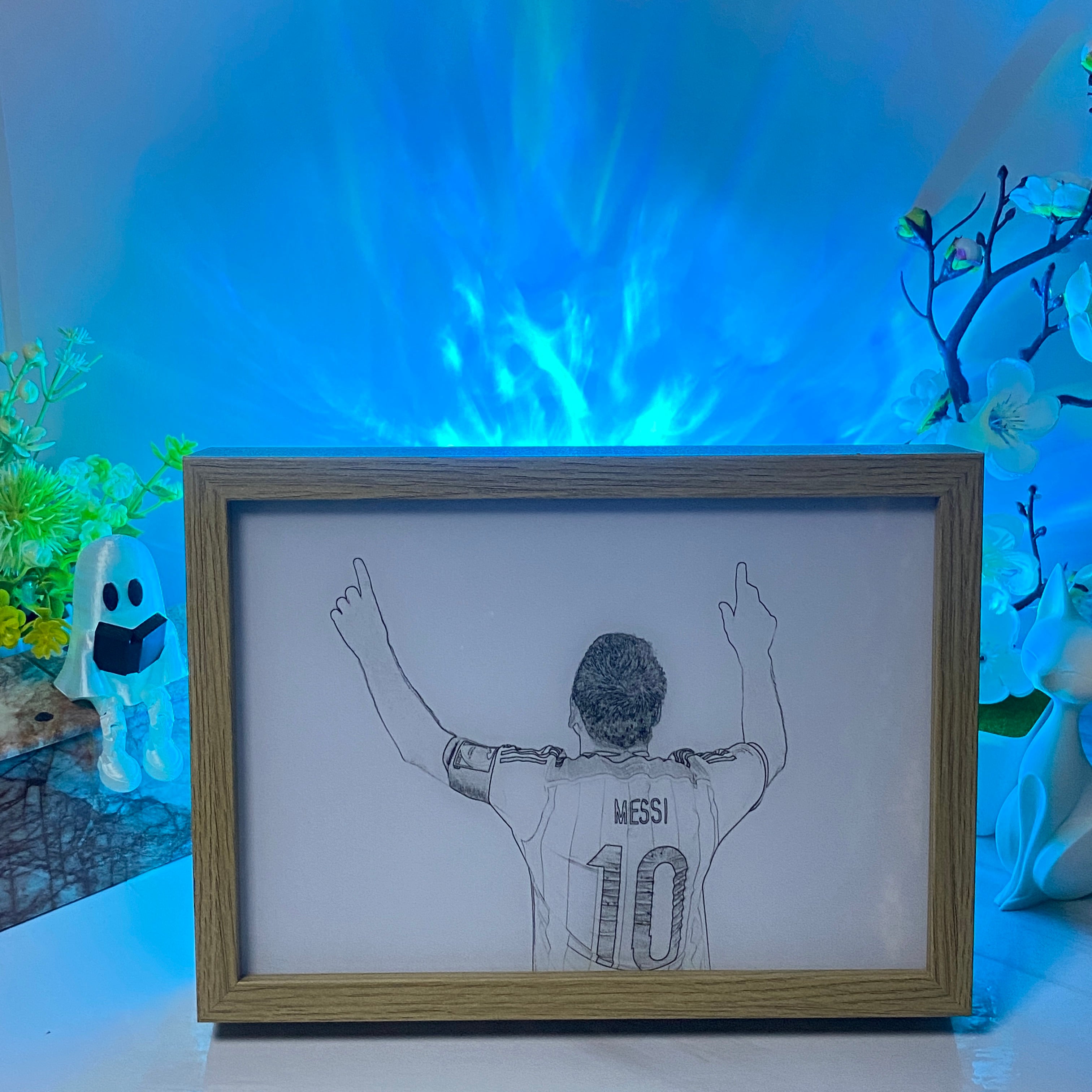 Football Character Messi Light Box – LED Light Painting Photo Frame & Anime Merch Wall Art
