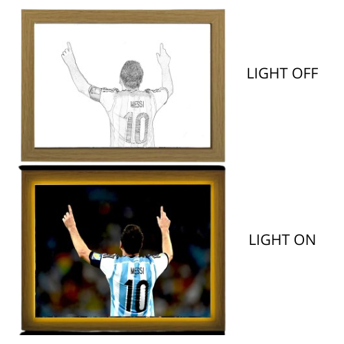 Football Character Messi Light Box – LED Light Painting Photo Frame & Anime Merch Wall Art
