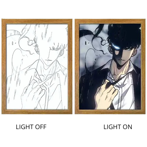 Solo Leveling Sung Jinwoo Anime Light Box – LED Light Painting Photo Frame Wall Art