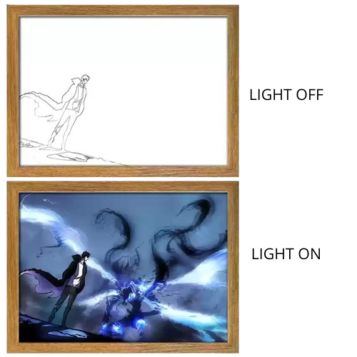 Solo Leveling Sung Jinwoo Anime Light Box – LED Light Painting Photo Frame Wall Art