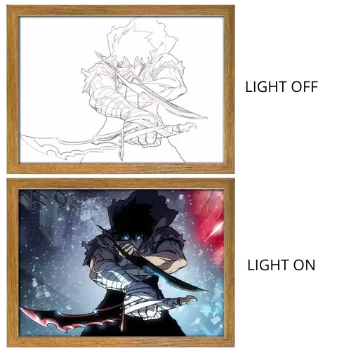 Solo Leveling Sung Jinwoo Anime Light Box – LED Light Painting Photo Frame Wall Art