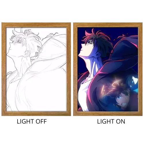 Solo Leveling Sung Jinwoo Anime Light Box – LED Light Painting Photo Frame Wall Art