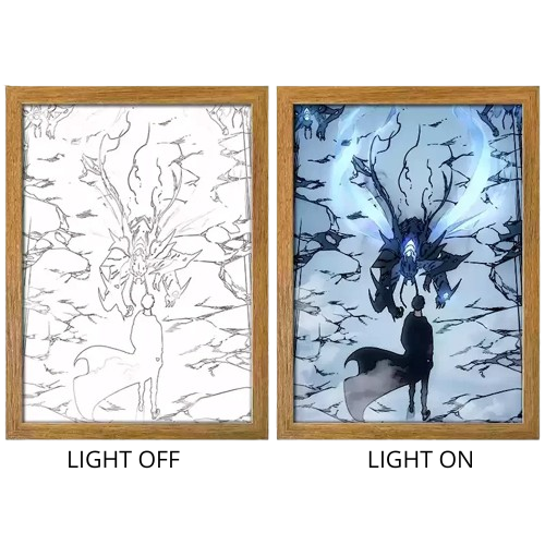 Solo Leveling Sung Jinwoo Anime Light Box – LED Light Painting Photo Frame Wall Art
