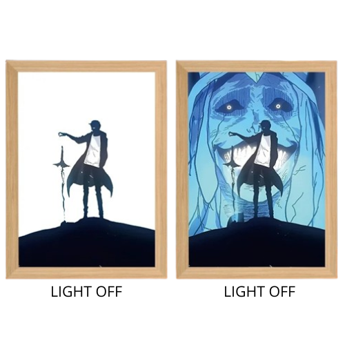 Solo Leveling Sung Jinwoo Anime Light Box – LED Light Painting Photo Frame Wall Art