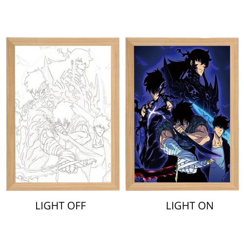 Solo Leveling Sung Jinwoo Anime Light Box – LED Light Painting Photo Frame Wall Art