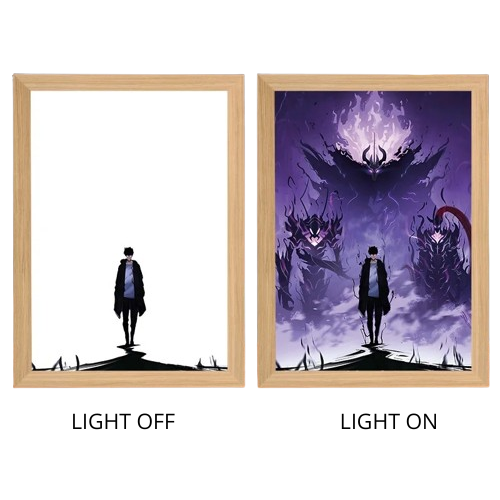 Solo Leveling Sung Jinwoo Anime Light Box – LED Light Painting Photo Frame Wall Art