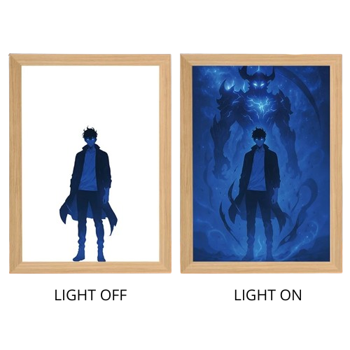 Solo Leveling Sung Jinwoo Anime Light Box – LED Light Painting Photo Frame Wall Art