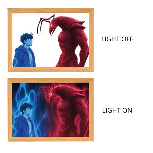 Solo Leveling Sung Jinwoo Anime Light Box – LED Light Painting Photo Frame Wall Art