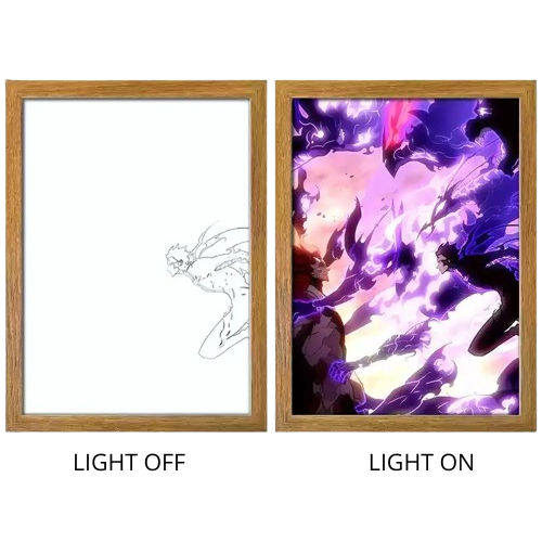 Solo Leveling Sung Jinwoo Anime Light Box – LED Light Painting Photo Frame Wall Art