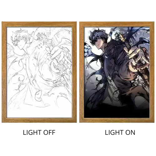 Solo Leveling Sung Jinwoo Anime Light Box – LED Light Painting Photo Frame Wall Art