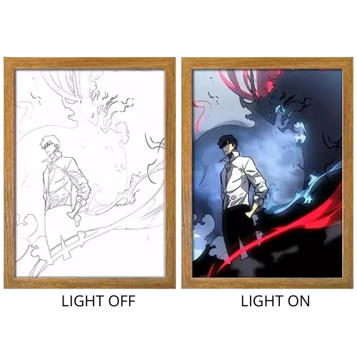 Solo Leveling Sung Jinwoo Anime Light Box – LED Light Painting Photo Frame Wall Art